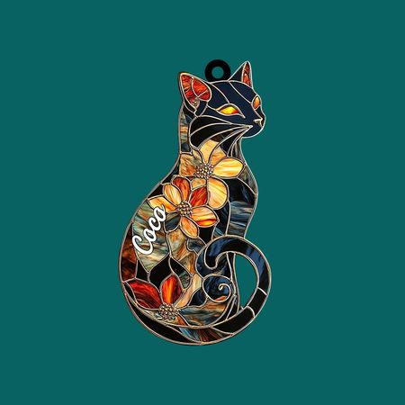 Vintage Floral Cat - Personalized Acrylic Car Hanger, Gift for Cat Lover, Cat Flowers Car Decor